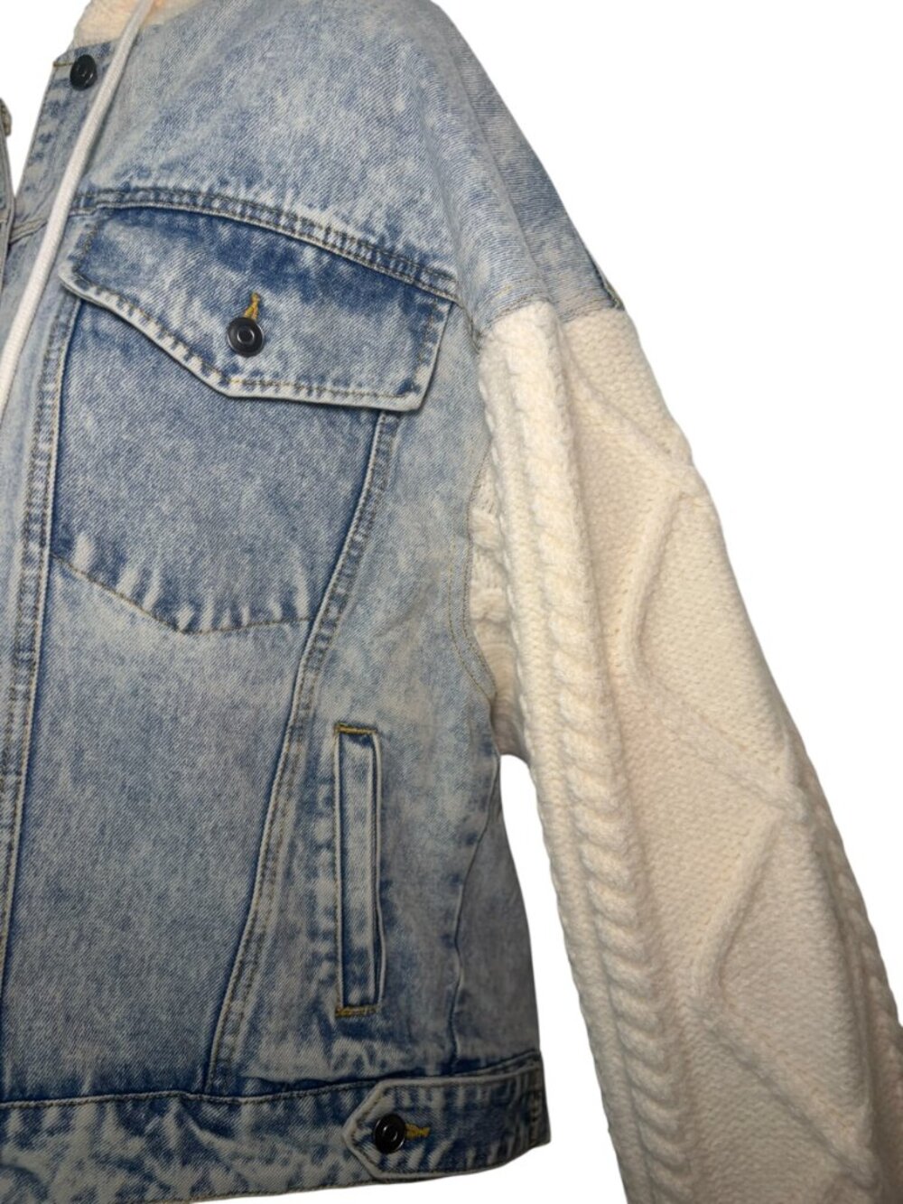 Elan Denim Knit Sleeve Hooded Jacket Mixed Media Large - Picture 5 of 10